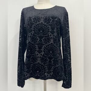 Vintage Black Velvet Burnout Sheer Long Sleeve Top L Dark Fairy Whimsigoth Grung